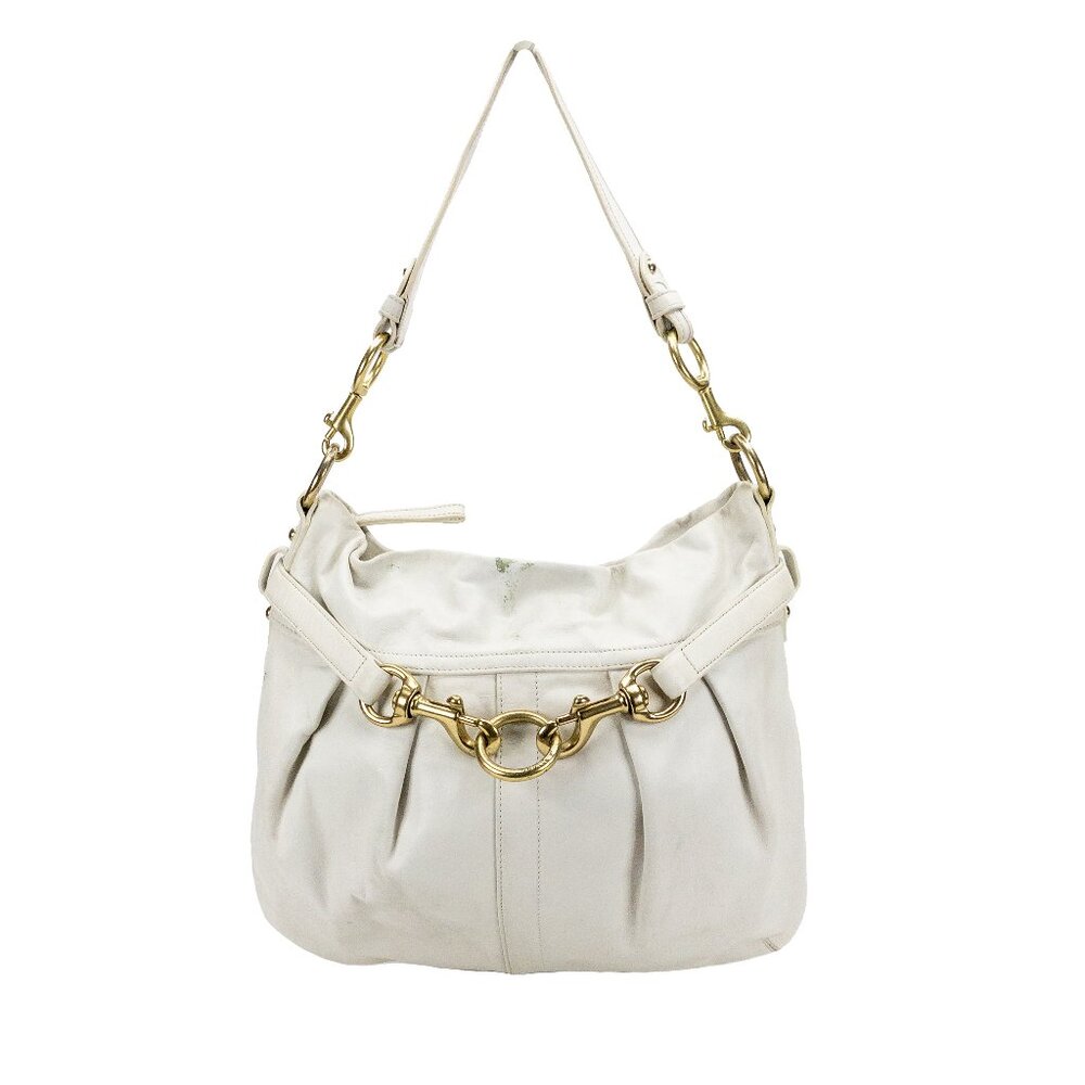 COACH Hampton White Ivory Belted/Pleated Hobo Shoulder Bag - K0693-10205